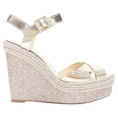CHRISTIAN LOUBOUTIN Almeria 120 metallic gold glittery braided platform EU37