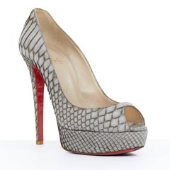 CHRISTIAN LOUBOUTIN Altadama Peep-Toe-Plateau-Pumps aus grau meliertem Leder, EU 37