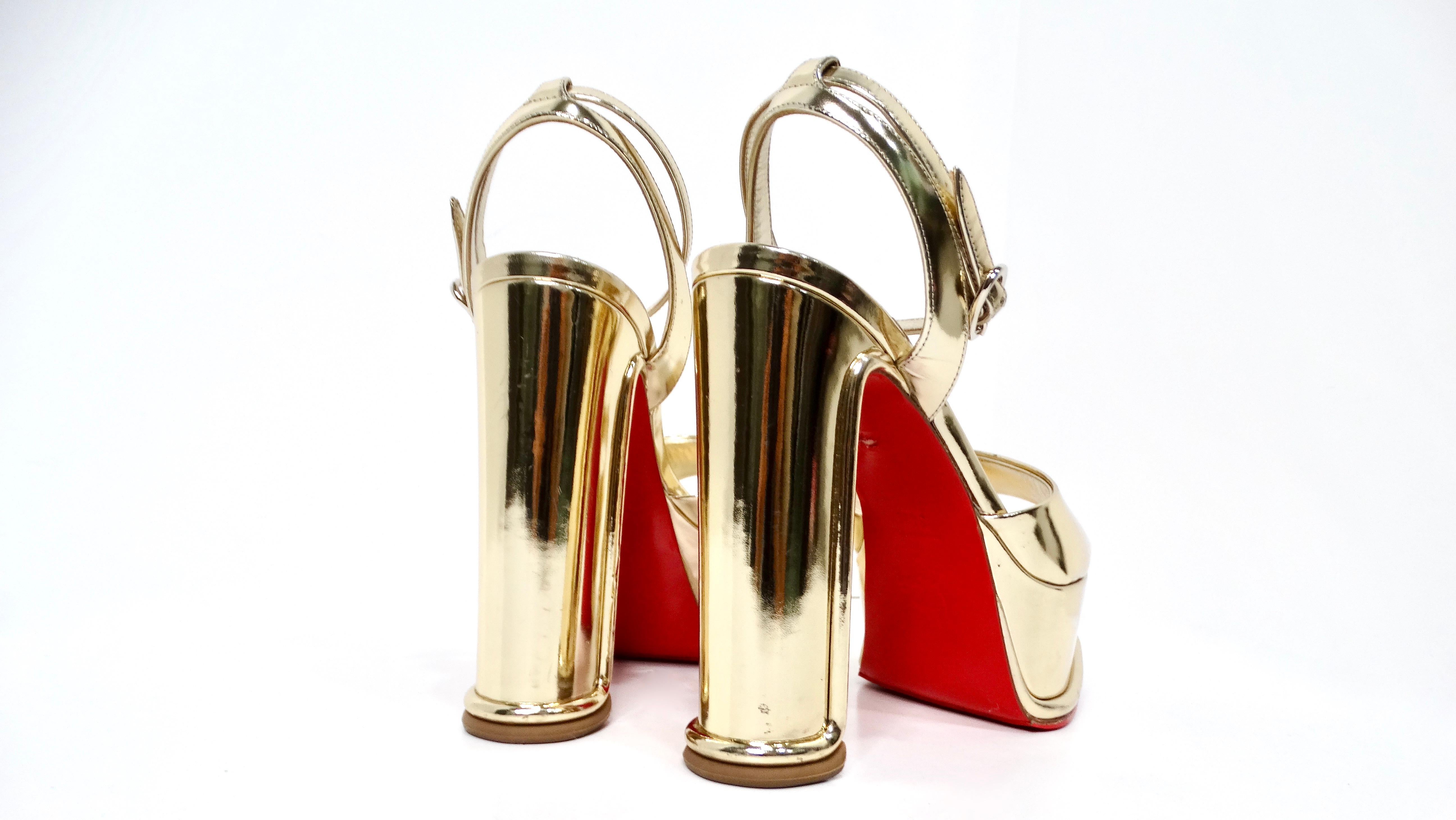 Christian Louboutin Amali Alta Gold Metallic Patent Leather Platform Sandals For Sale 1