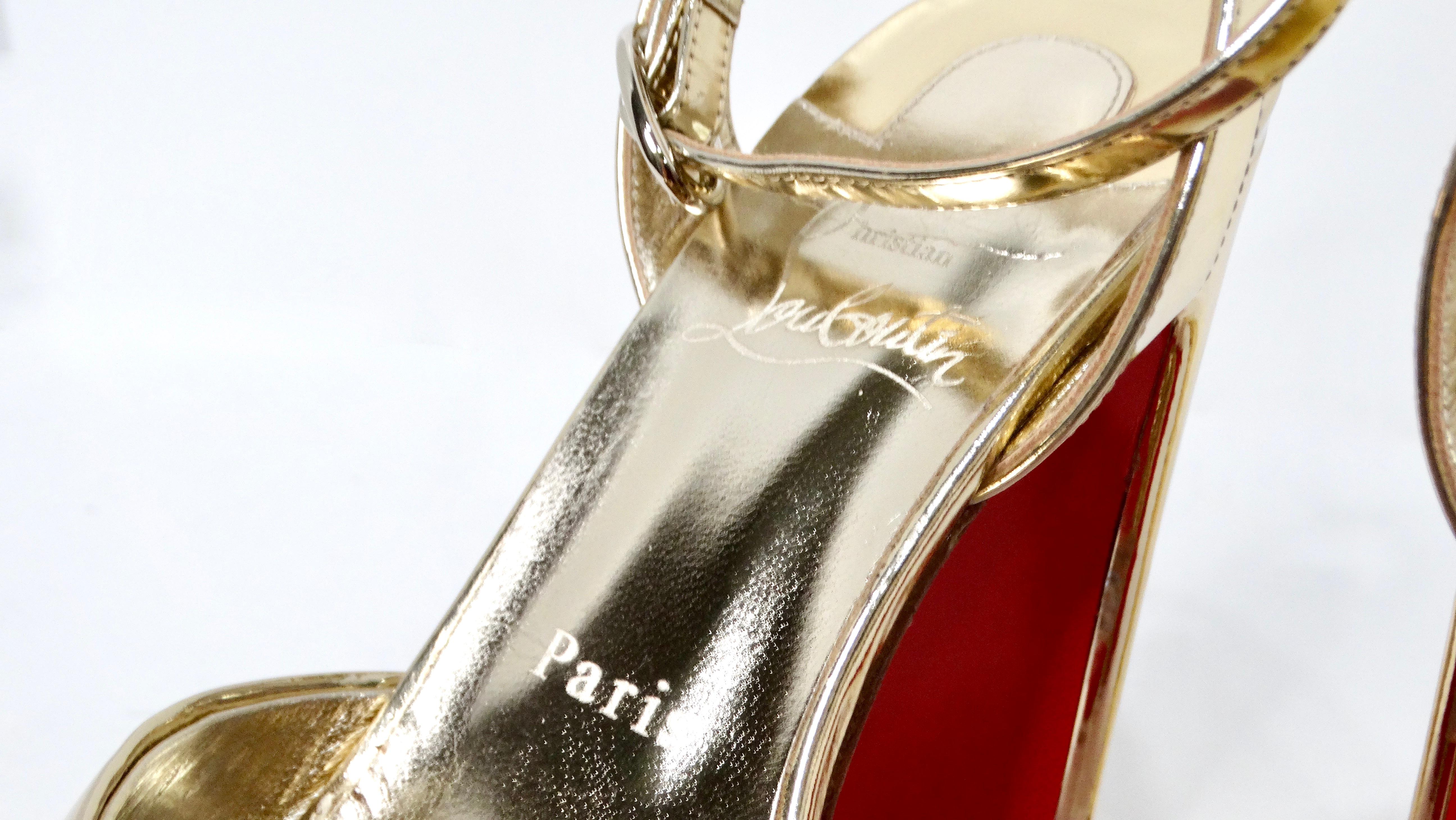 Christian Louboutin Amali Alta Gold Metallic Patent Leather Platform Sandals For Sale 3