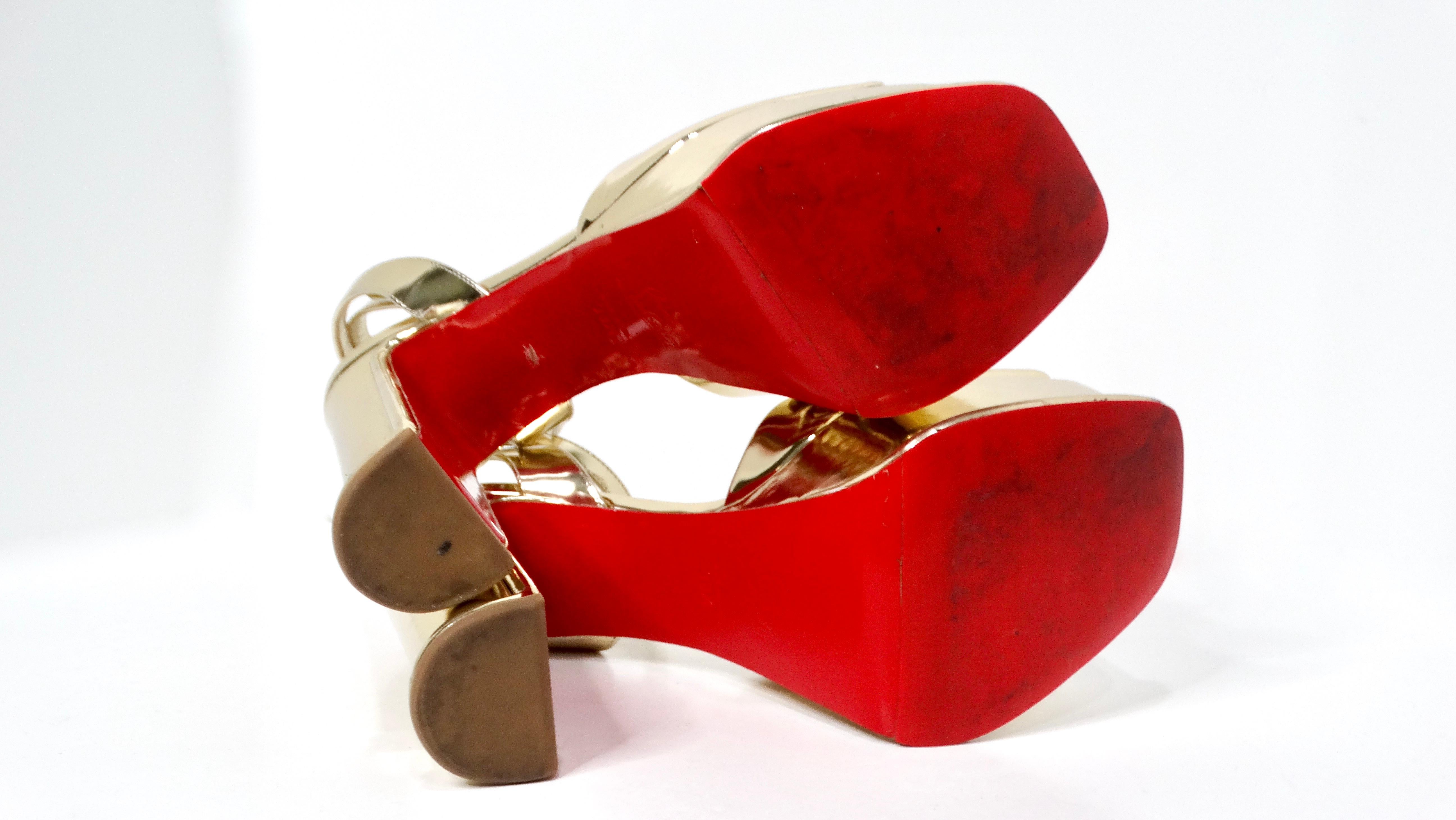 Christian Louboutin Amali Alta Gold Metallic Patent Leather Platform Sandals For Sale 4