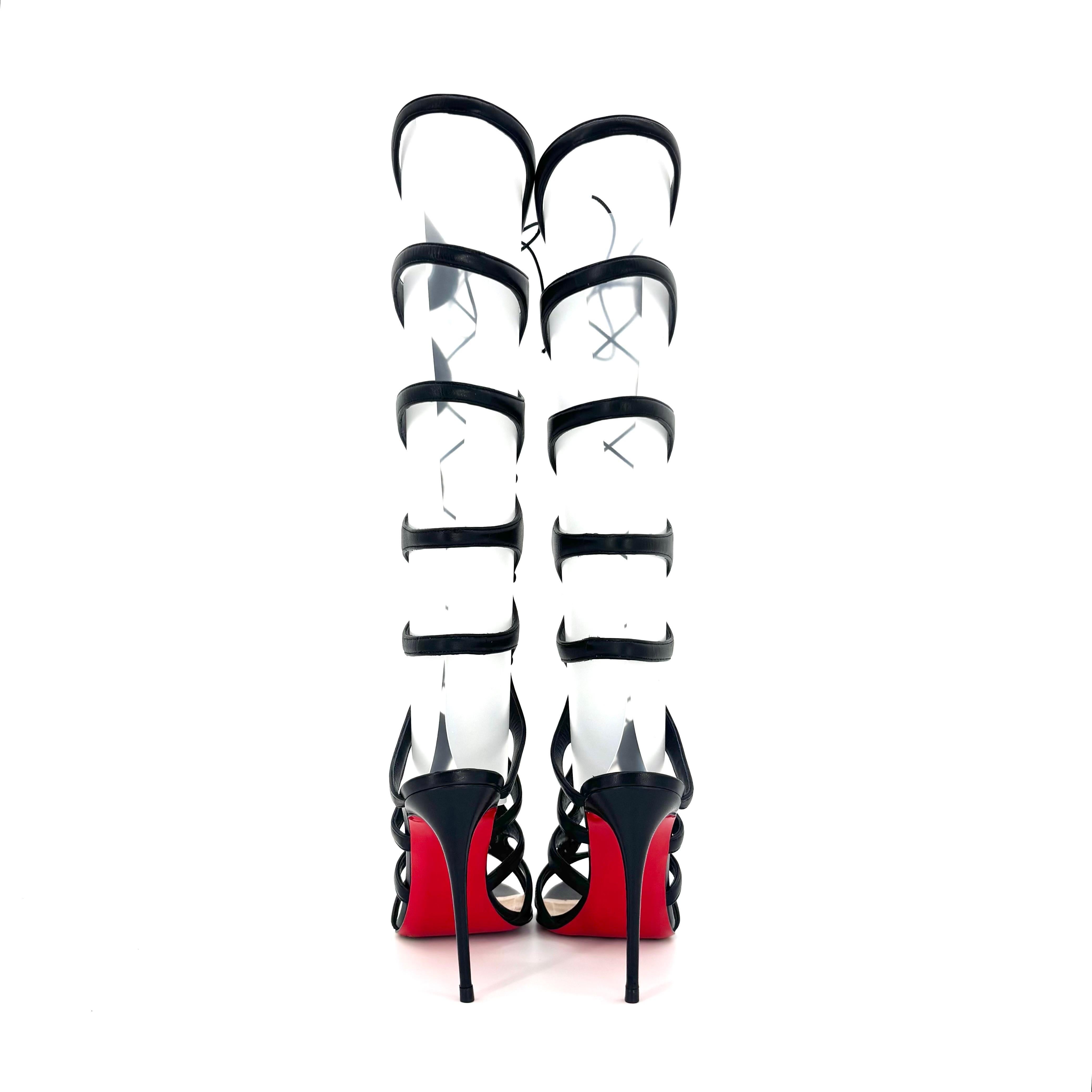 Christian Louboutin Amazoula 100 Sandales à genoux gladiateur en cuir noir 39 Pour femmes en vente