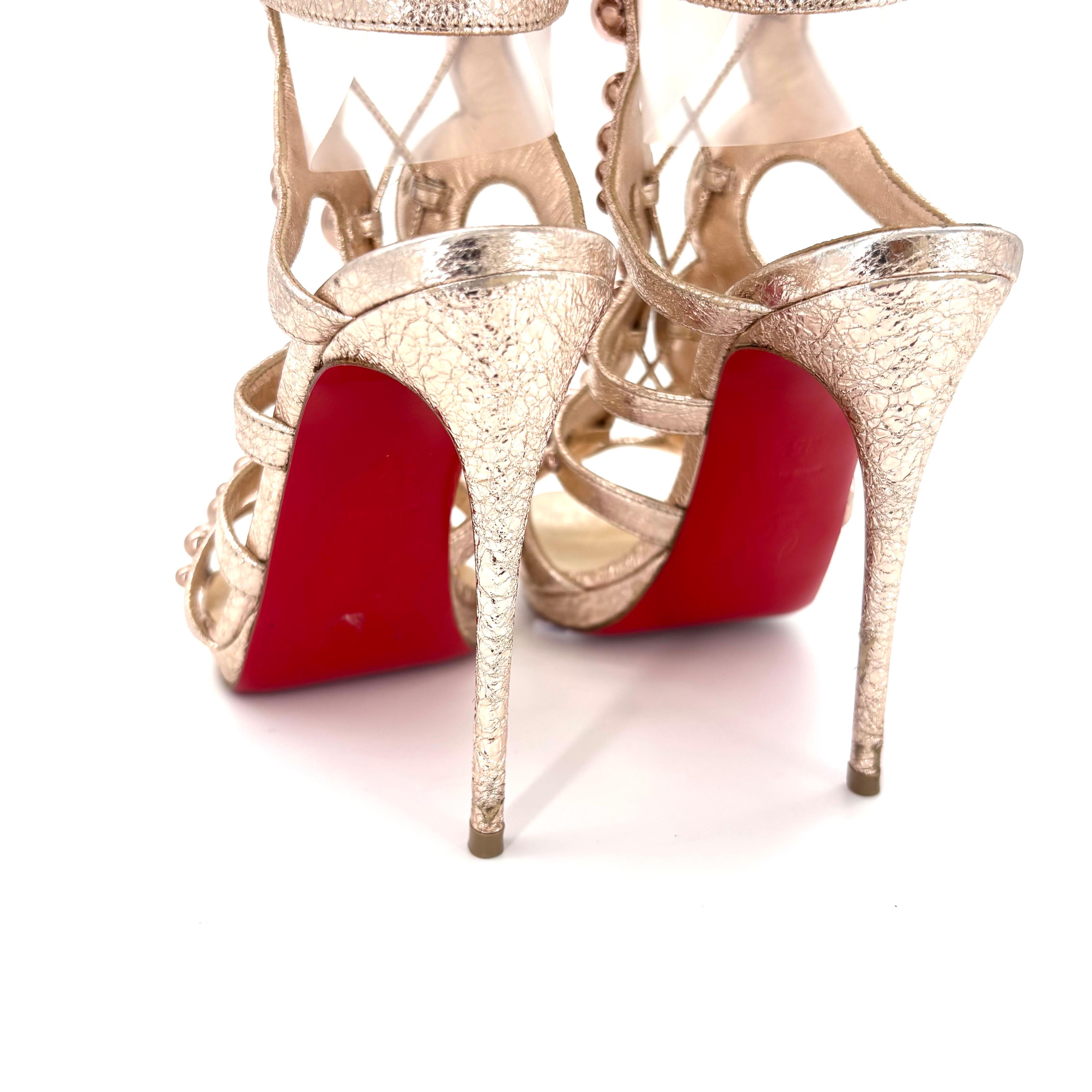 Christian Louboutin Amazoutiful 120 Rose Gold Gladiator Knee High Sandals 35.5 en vente 2