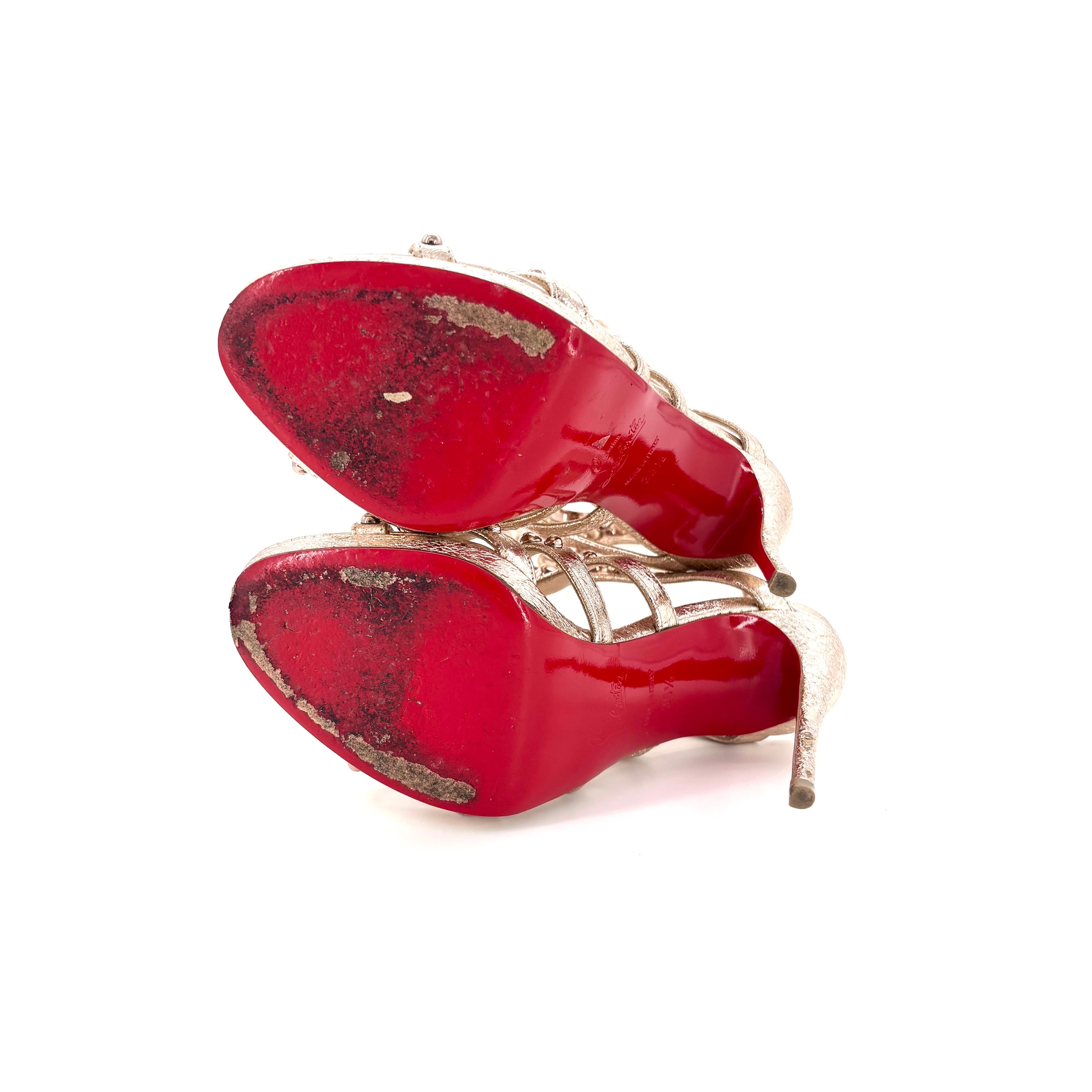 Christian Louboutin Amazoutiful 120 Rose Gold Gladiator Knee High Sandals 35.5 en vente 4