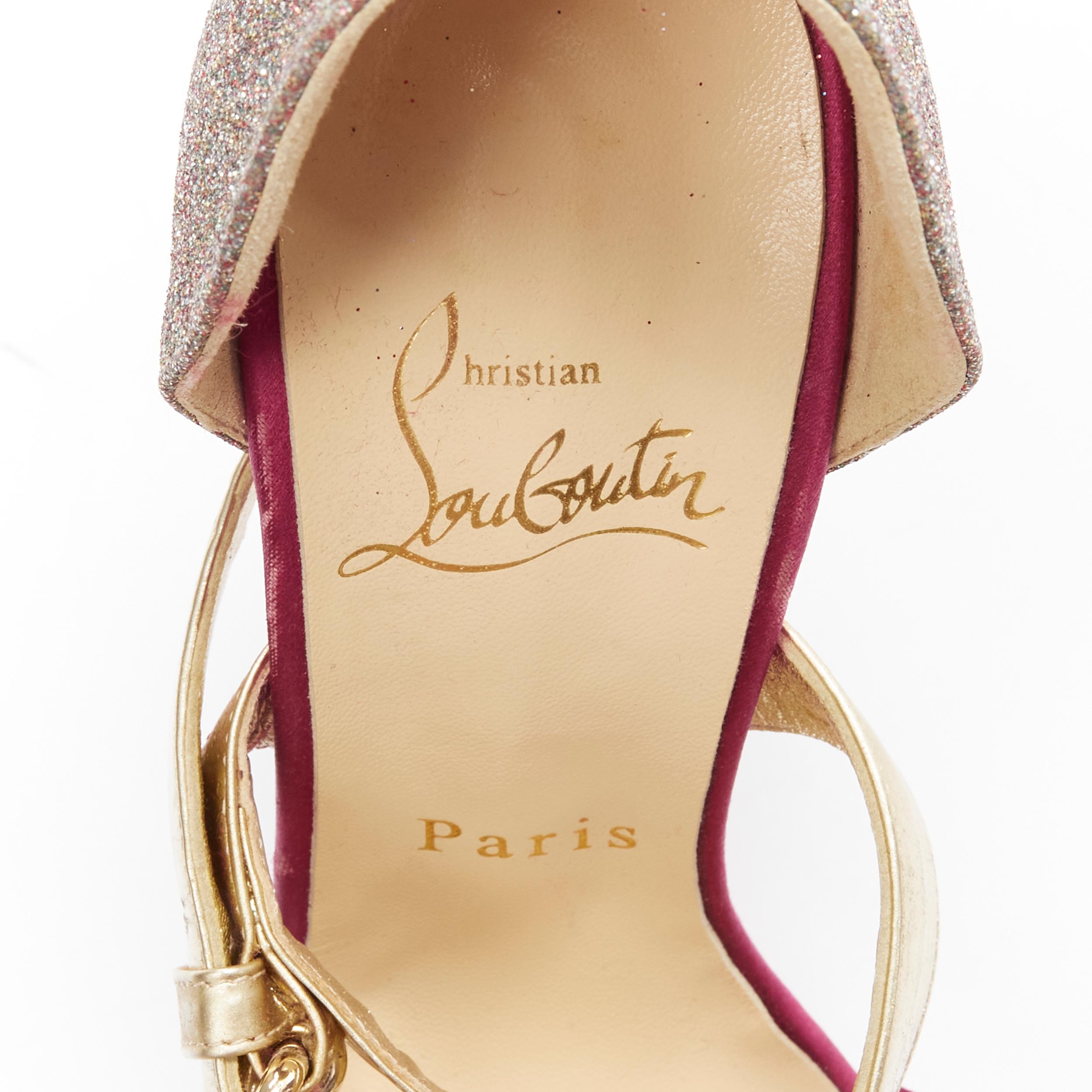 CHRISTIAN LOUBOUTIN Ambertina 140 gold pink glitter buckle strappy platform EU36 For Sale 2
