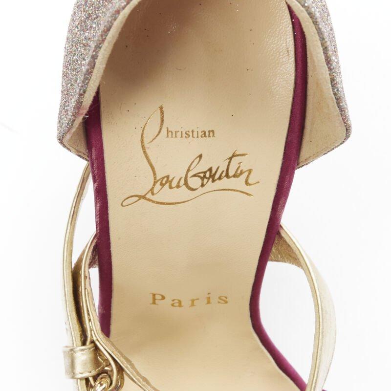 CHRISTIAN LOUBOUTIN Ambertina 140 oro rosa glitter fibbia piattaforma strappy EU36 in vendita 5