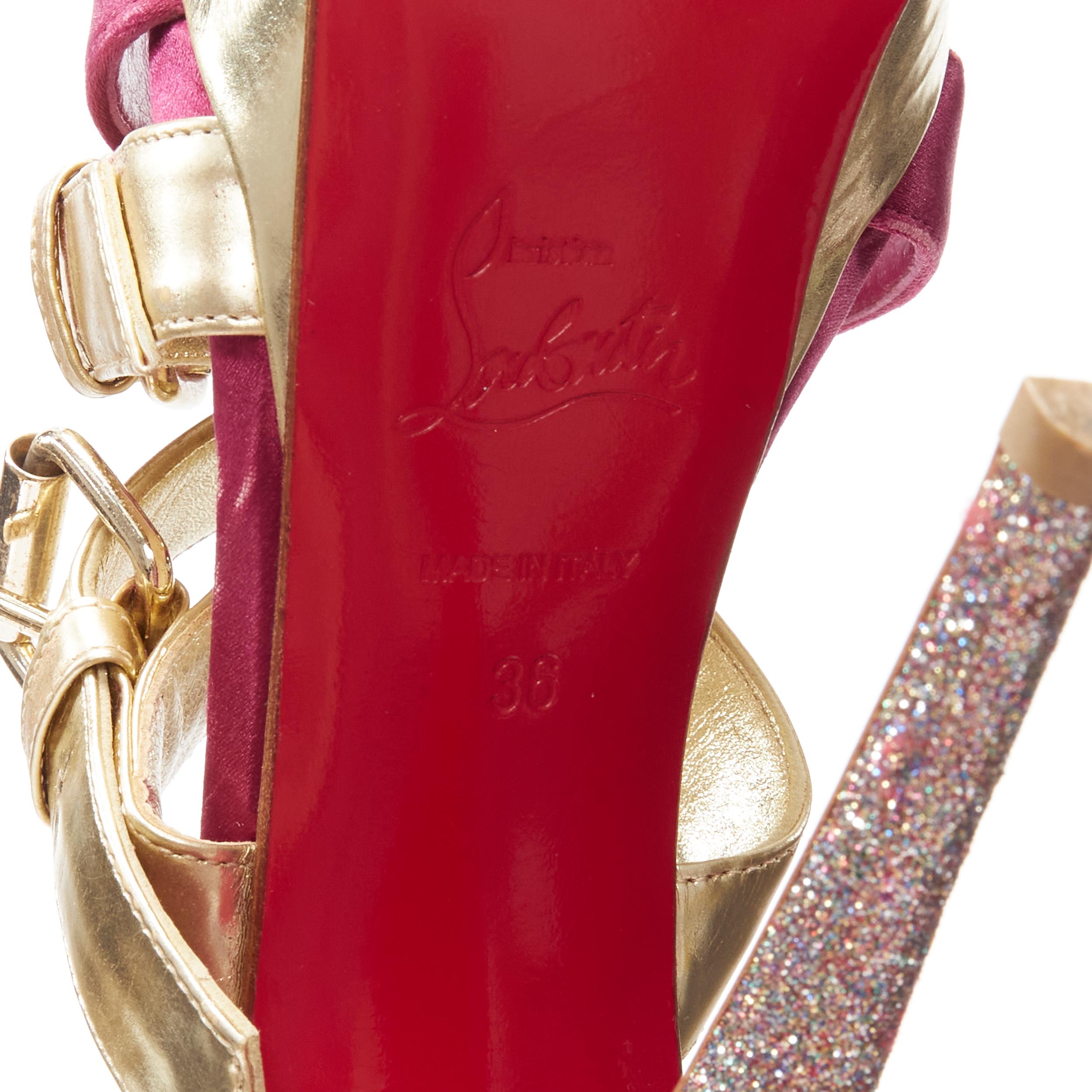 CHRISTIAN LOUBOUTIN Ambertina 140 gold pink glitter buckle strappy platform EU36 For Sale 3