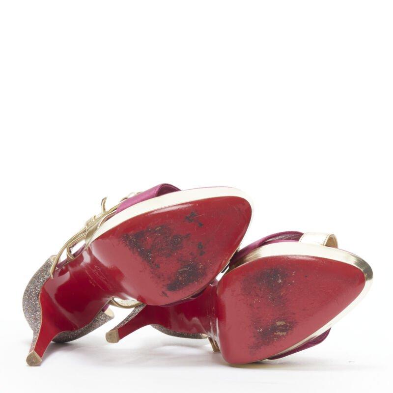 CHRISTIAN LOUBOUTIN Ambertina 140 oro rosa glitter fibbia piattaforma strappy EU36 in vendita 7