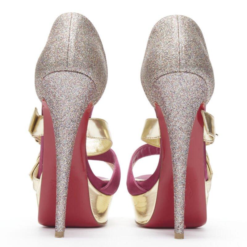 Donna CHRISTIAN LOUBOUTIN Ambertina 140 oro rosa glitter fibbia piattaforma strappy EU36 in vendita