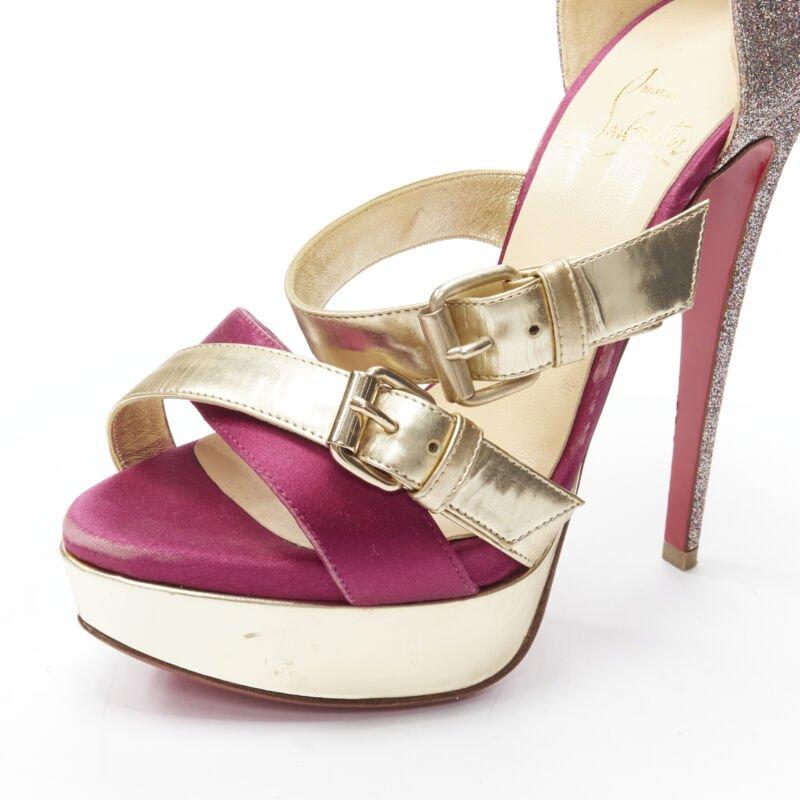 CHRISTIAN LOUBOUTIN Ambertina 140 oro rosa glitter fibbia piattaforma strappy EU36 in vendita 2