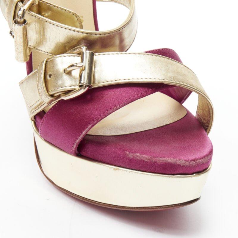 CHRISTIAN LOUBOUTIN Ambertina 140 oro rosa glitter fibbia piattaforma strappy EU36 in vendita 3