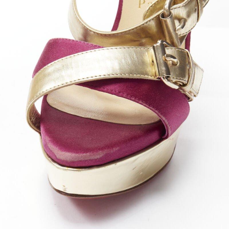 CHRISTIAN LOUBOUTIN Ambertina 140 oro rosa glitter fibbia piattaforma strappy EU36 in vendita 4