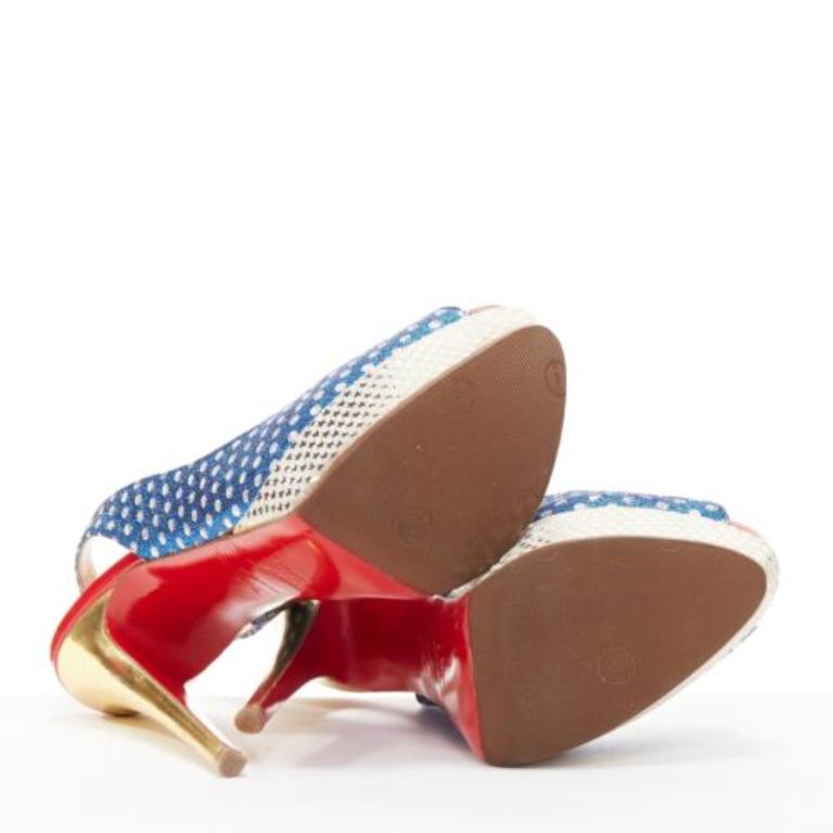 CHRISTIAN LOUBOUTIN American Flag peep toe platform peeptoe slingback EU37.5 6