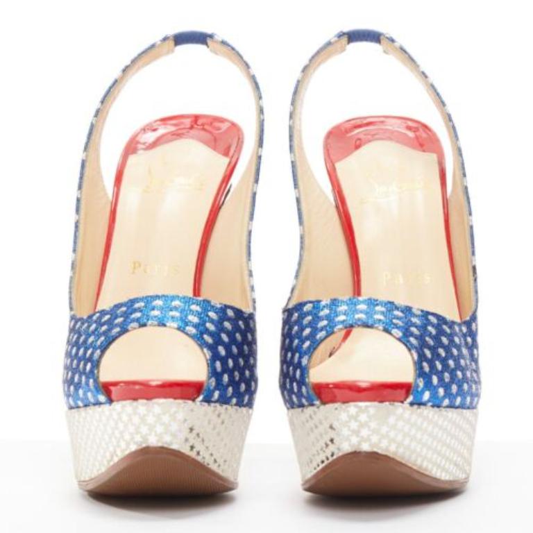 Beige CHRISTIAN LOUBOUTIN American Flag peep toe platform peeptoe slingback EU37.5