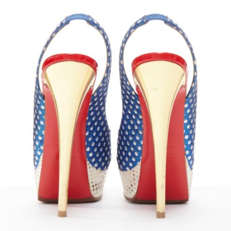 Women's CHRISTIAN LOUBOUTIN American Flag peep toe platform peeptoe slingback EU37.5