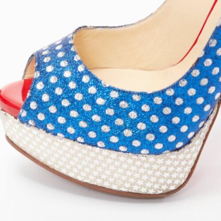CHRISTIAN LOUBOUTIN American Flag peep toe platform peeptoe slingback EU37.5 2