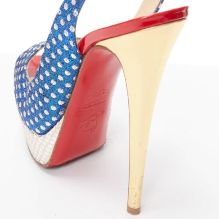 CHRISTIAN LOUBOUTIN American Flag peep toe platform peeptoe slingback EU37.5 3