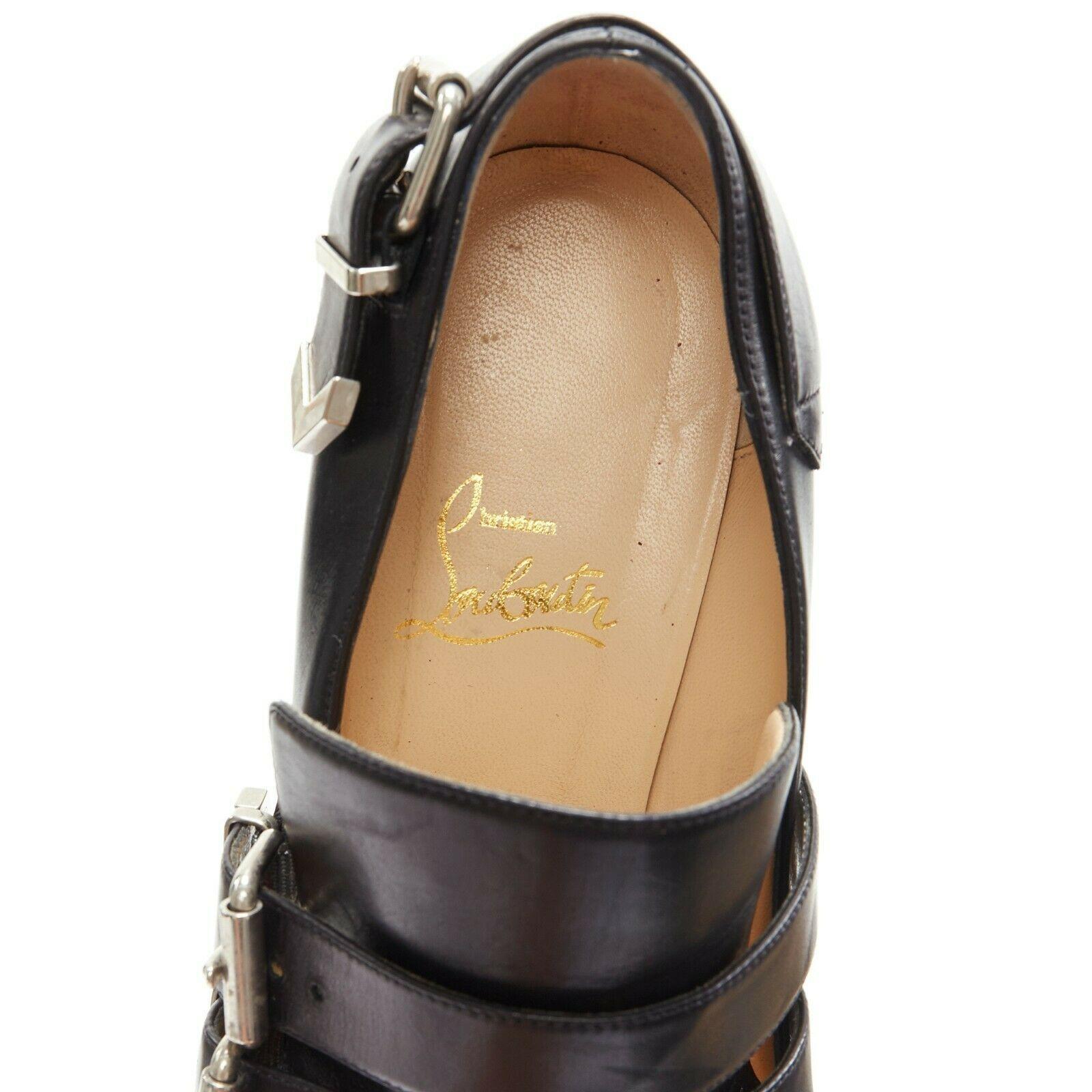 CHRISTIAN LOUBOUTIN  Anita 85 black metal square toe dual strap bootie EU39 2