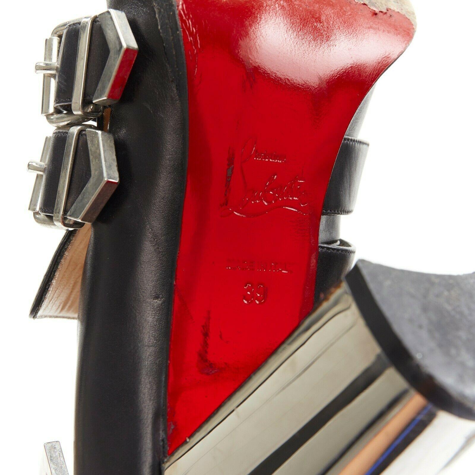 CHRISTIAN LOUBOUTIN  Anita 85 black metal square toe dual strap bootie EU39 3