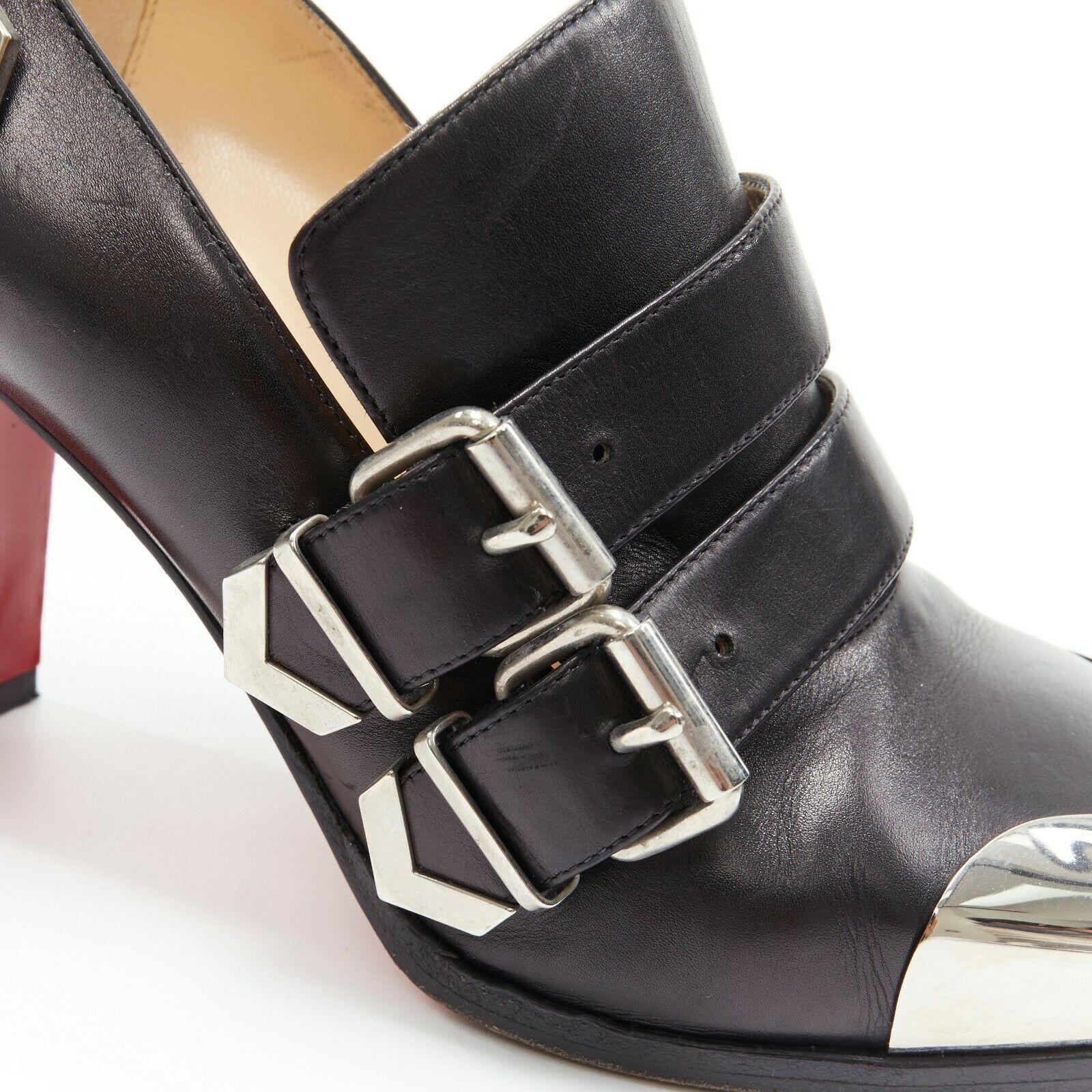 Women's CHRISTIAN LOUBOUTIN  Anita 85 black metal square toe dual strap bootie EU39