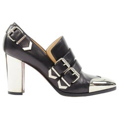 CHRISTIAN LOUBOUTIN Anita 85 black metal square toe dual strap bootie EU39