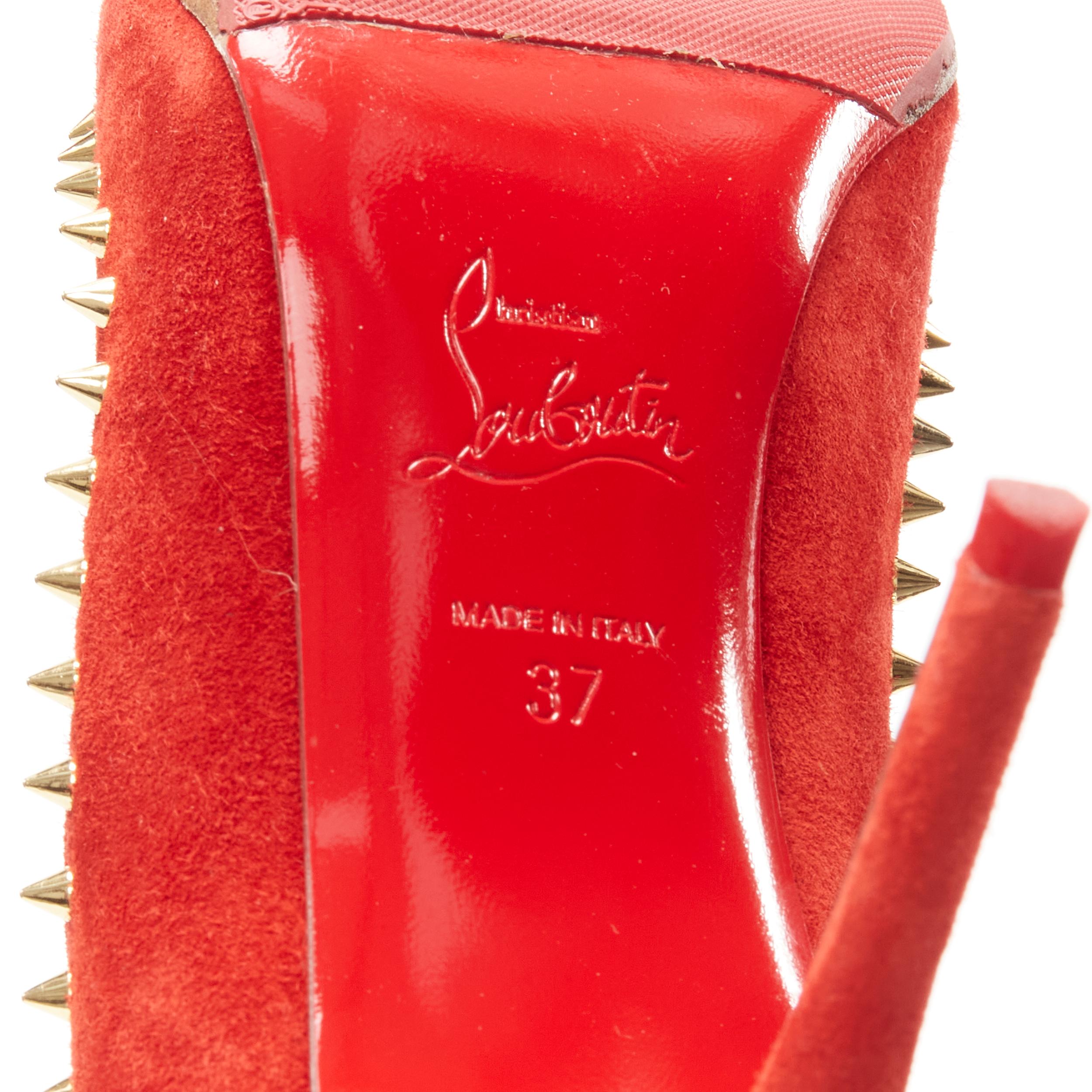 CHRISTIAN LOUBOUTIN Anjalina 85 red suede gold spike stud high heel pumps EU37 For Sale 5