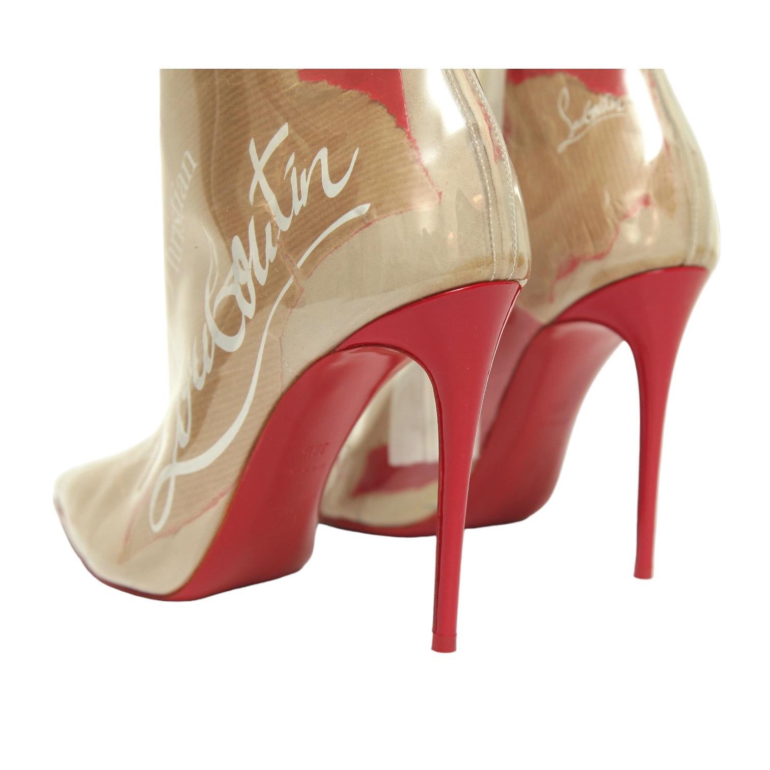 CHRISTIAN LOUBOUTIN Ankle Boot SO KATE LOUBI KRAFT PVC Paper Bootie Leather 38.5 For Sale 2