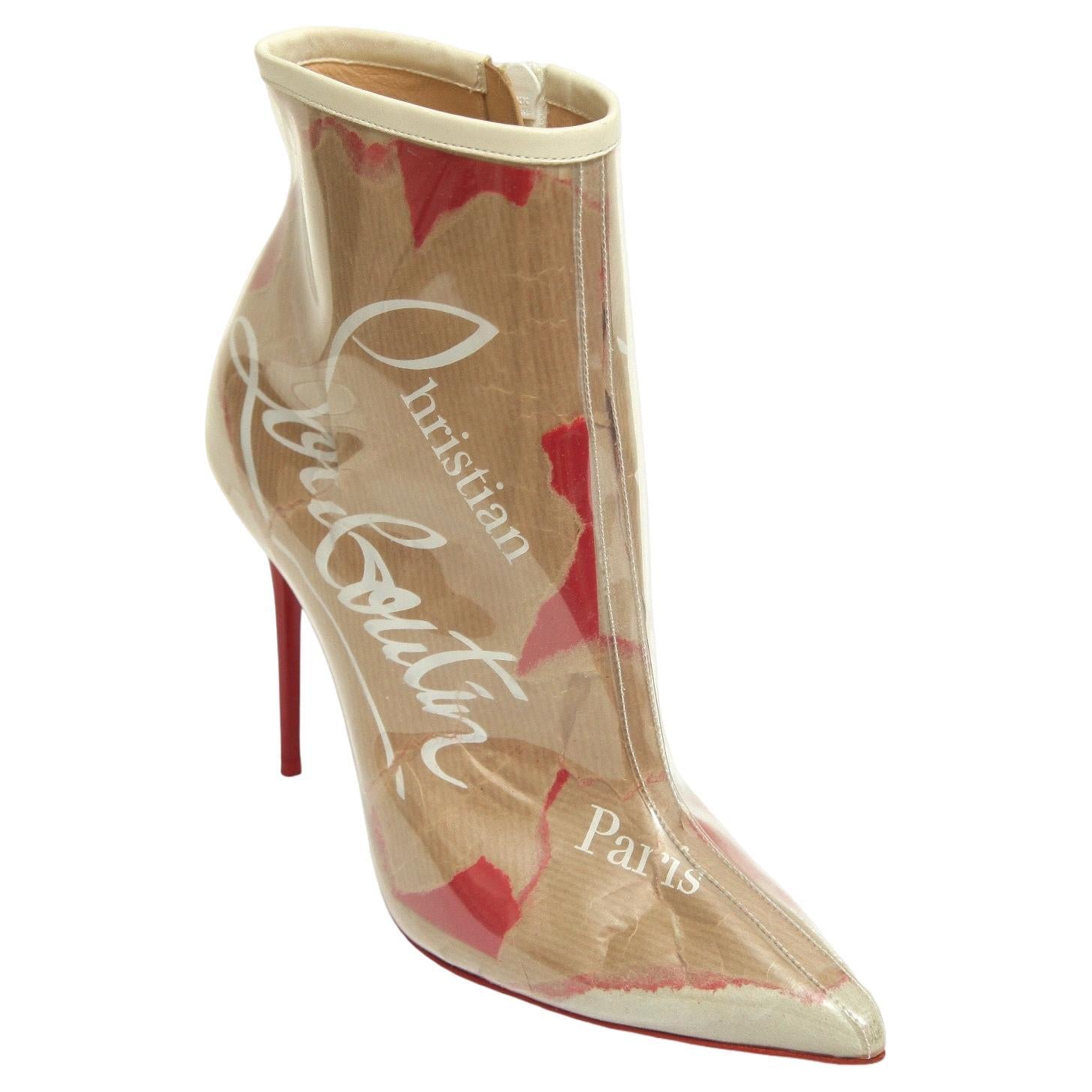 CHRISTIAN LOUBOUTIN Ankle Boot SO KATE LOUBI KRAFT PVC Paper Bootie Leather 38.5 For Sale