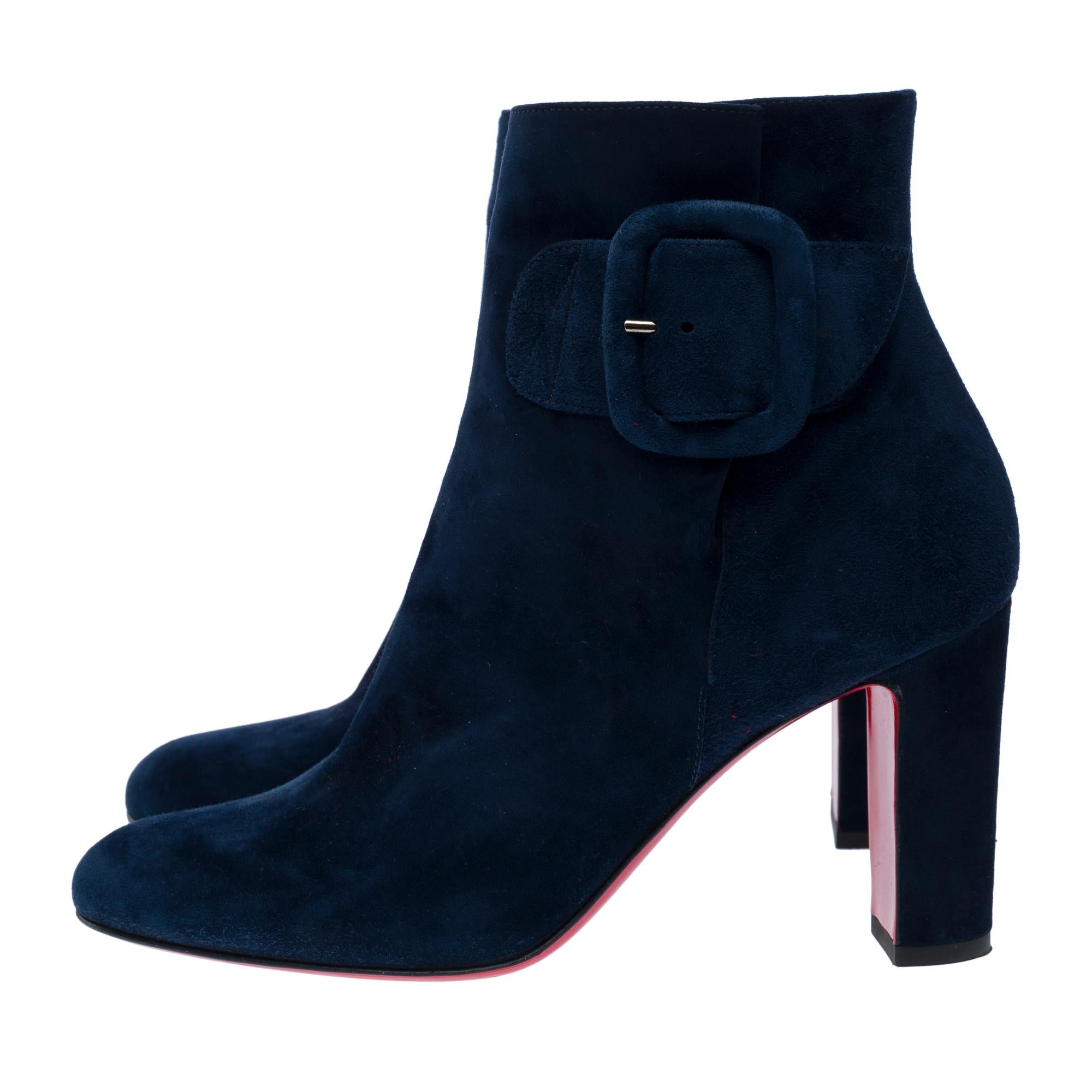 Christian Louboutin ankleboot in blue suede, size 37 For Sale 1
