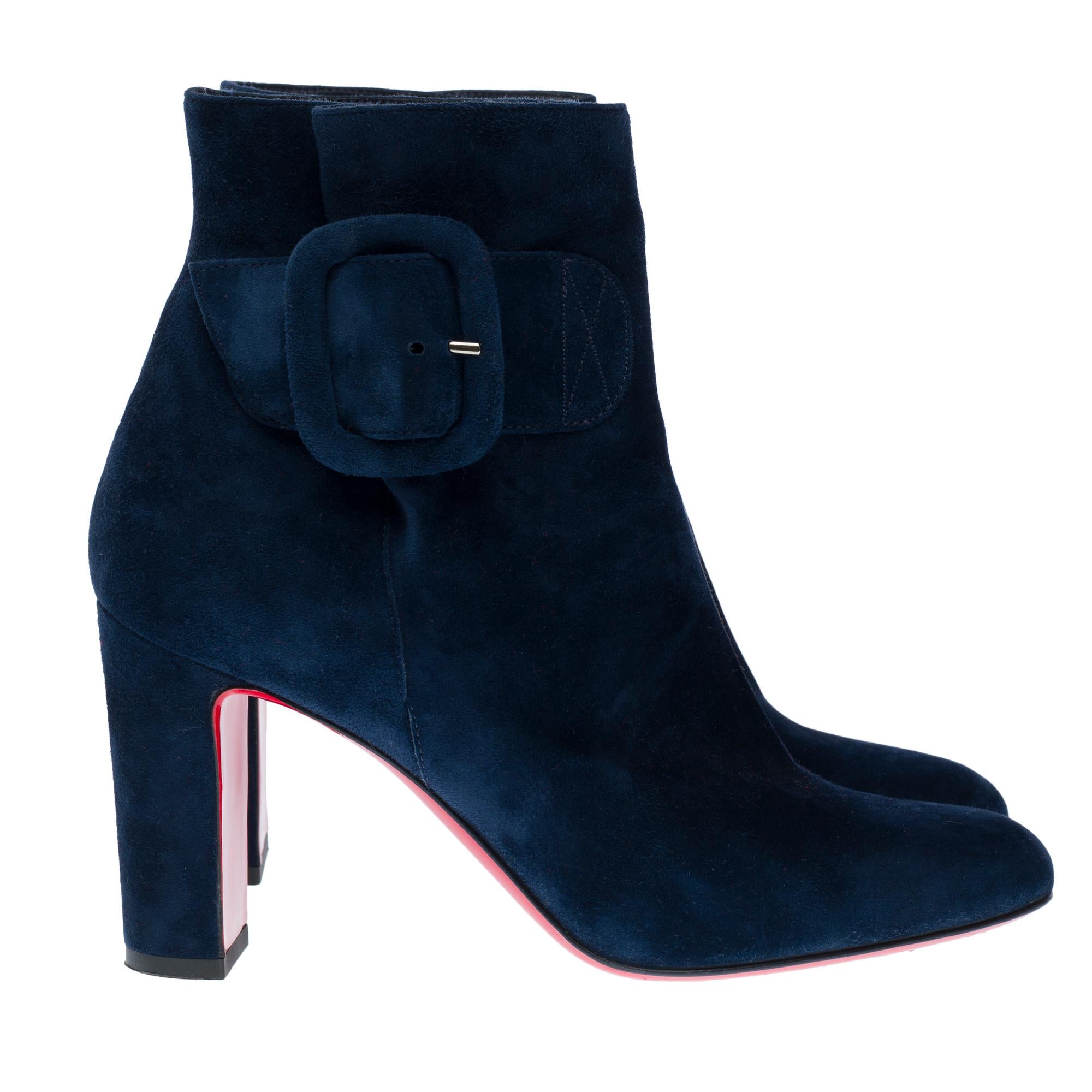 Christian Louboutin ankleboot in blue suede, size 37 For Sale 2