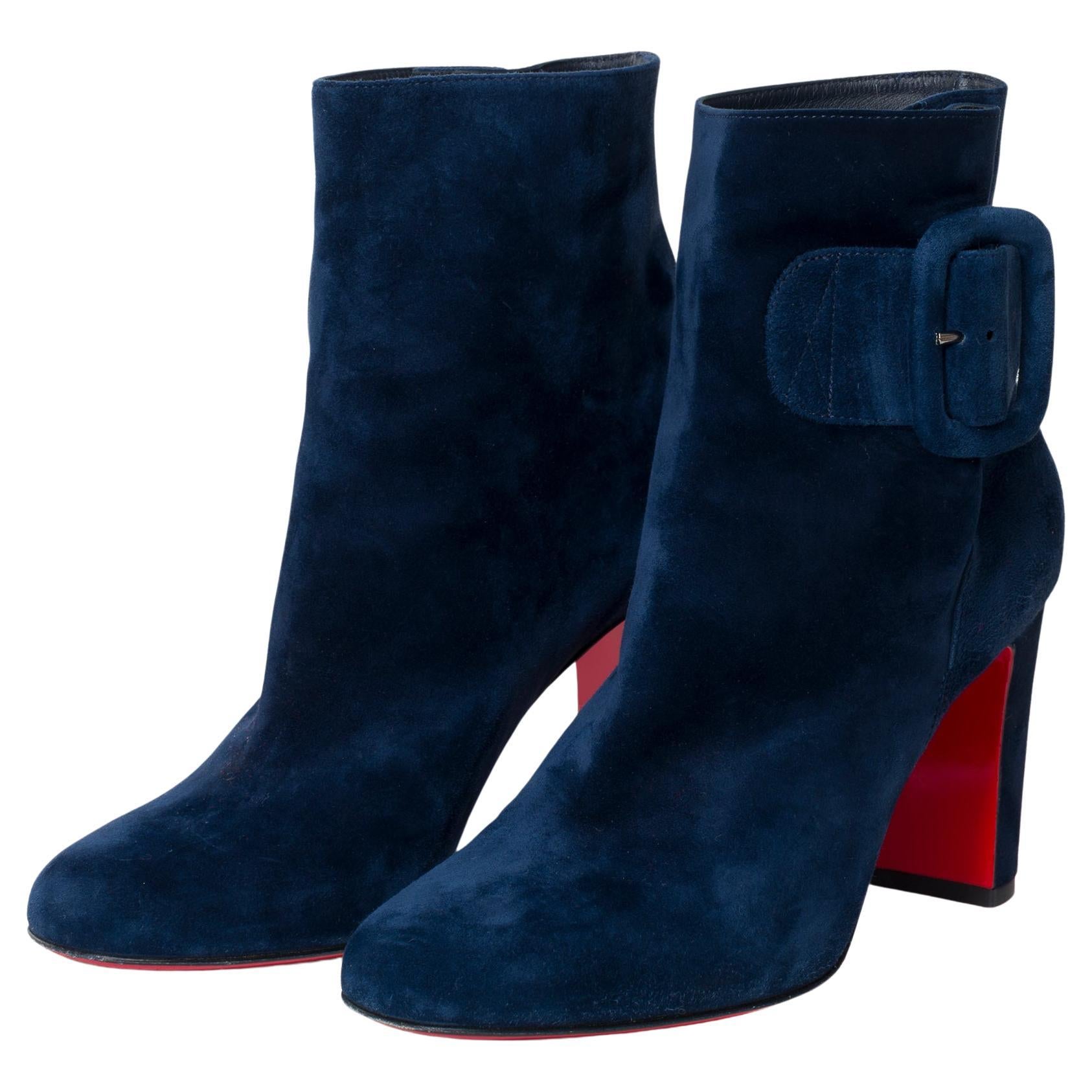 Christian Louboutin ankleboot in blue suede, size 37 For Sale