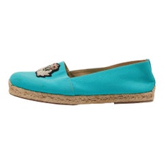 Christian Louboutin Aqua Blue Canvas Gala Crest Espadrille Flats Size 40
