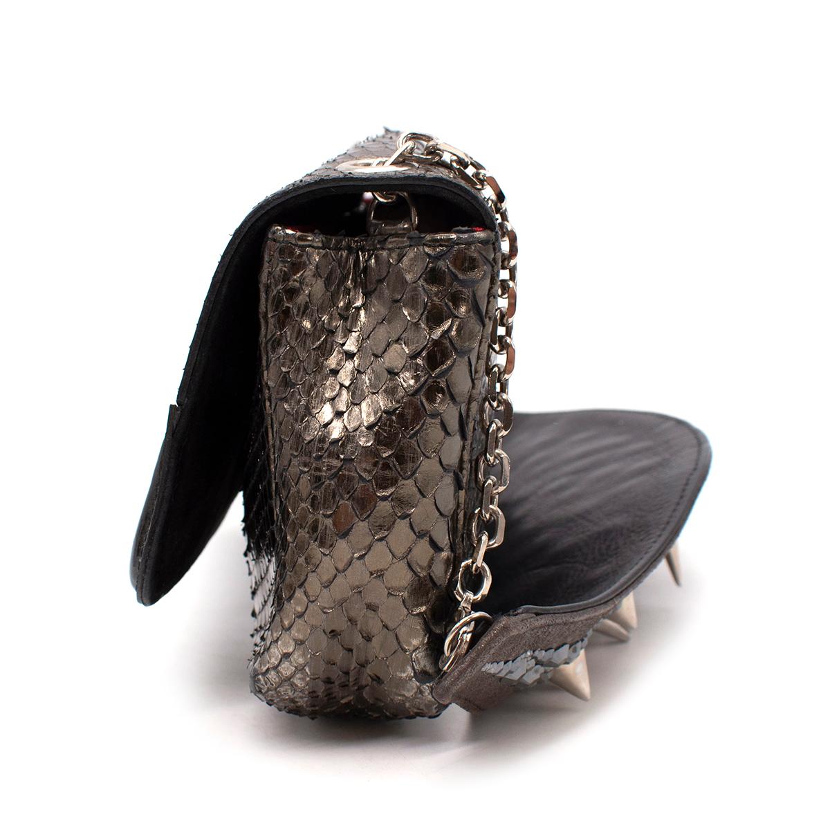 Black Christian Louboutin Artemis Studded Metallic Python Shoulder Bag For Sale