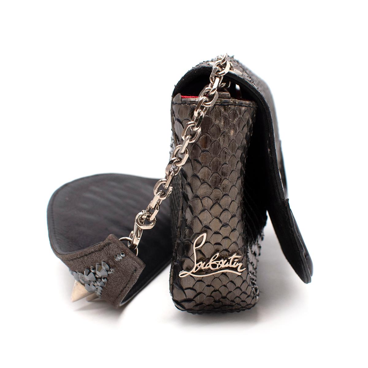 Christian Louboutin Artemis Studded Metallic Python Shoulder Bag In Excellent Condition For Sale In London, GB