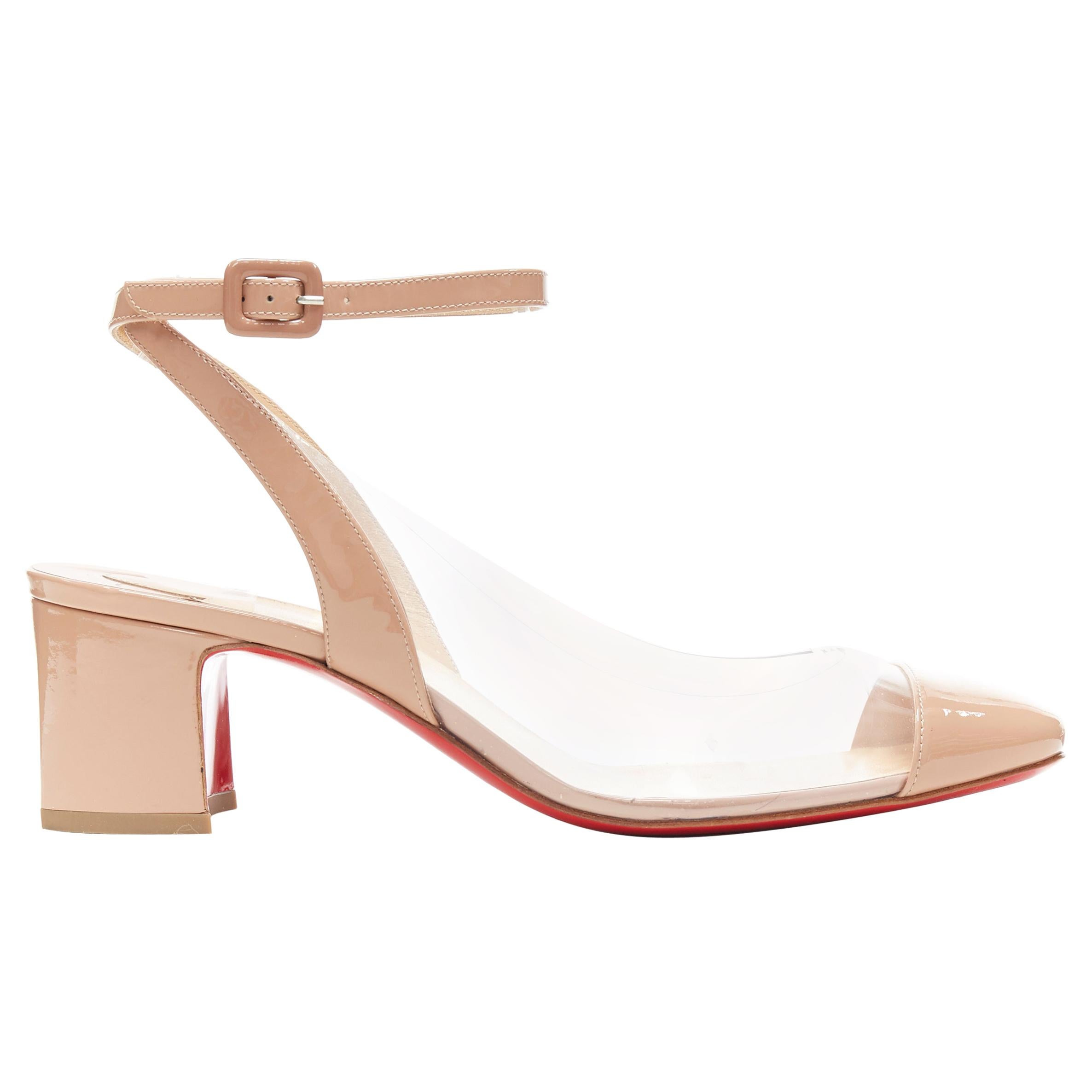 CHRISTIAN LOUBOUTIN Asticocotte 55 nude patent cap PVC ankle strap pump EU39.5