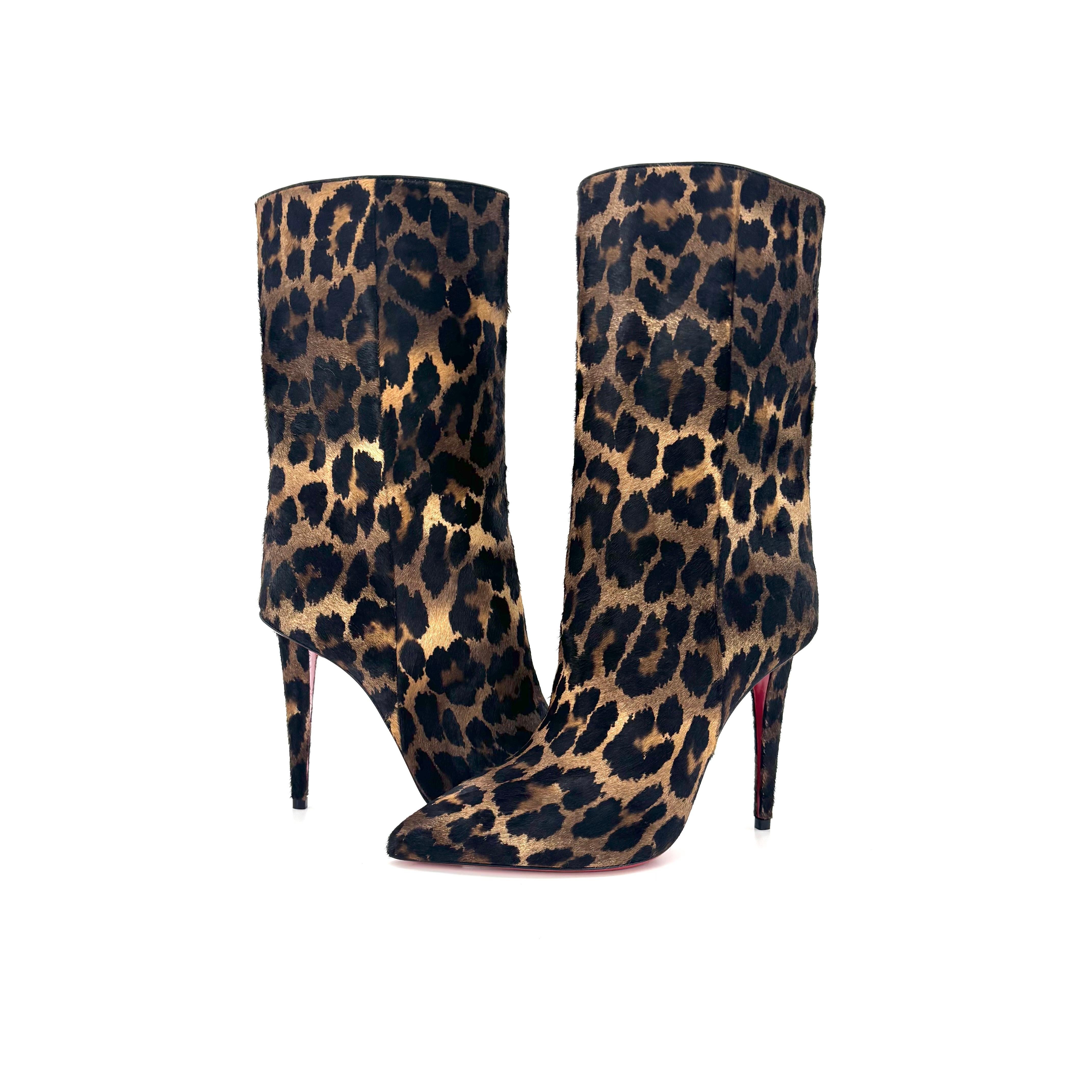 Christian Louboutin Botín Astrilarge 100 Pony Botas con estampado de leopardo 38 Negro en venta