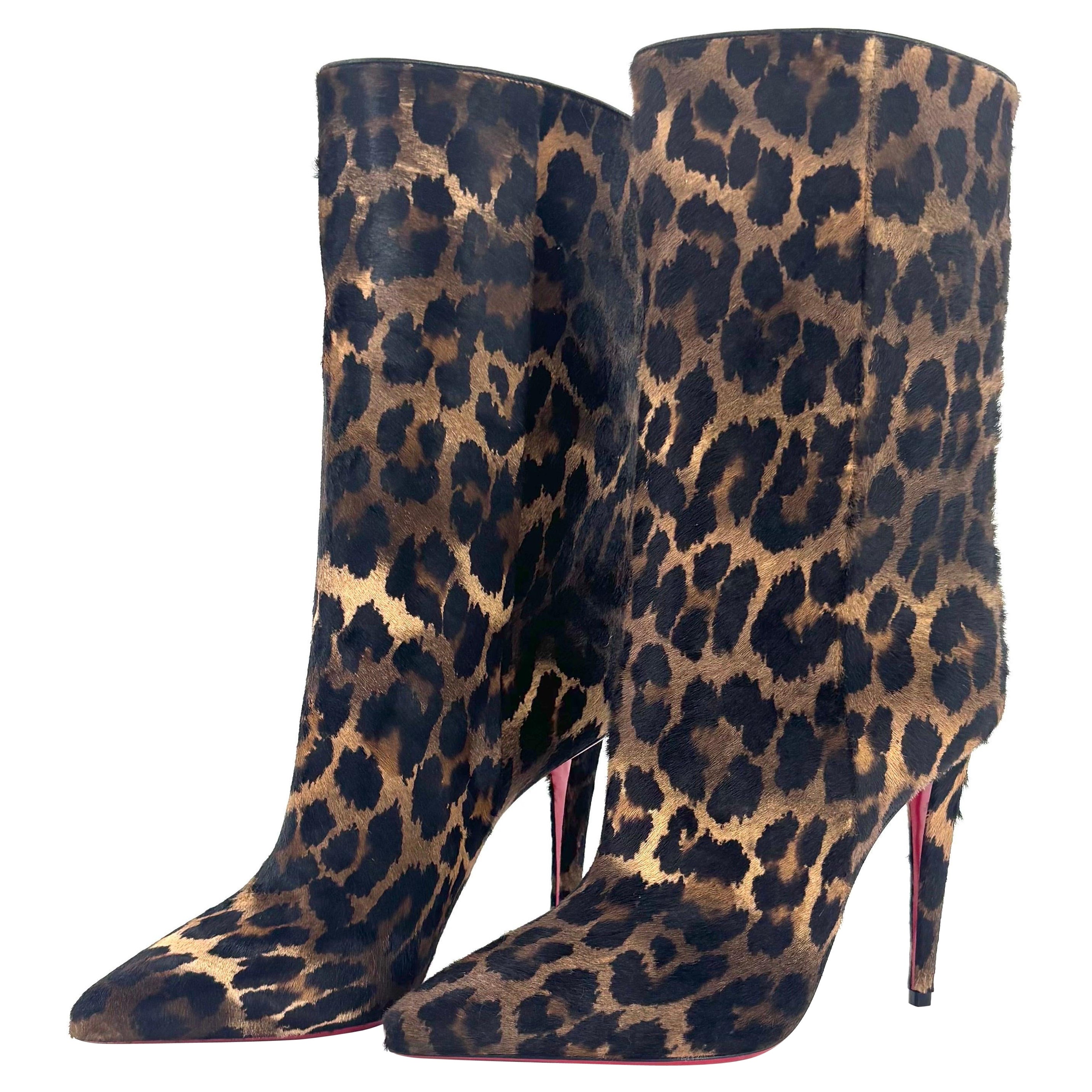 Christian Louboutin Astrilarge Booty 100 Pony Leopard Print Boots 38