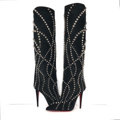 Christian Louboutin Astrilarge Botta Pika 100 Black Suede Thigh High Boots 39