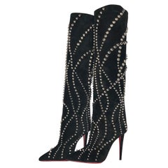 Christian Louboutin Astrilarge Botta Pika 100 Black Suede Thigh High Boots 39