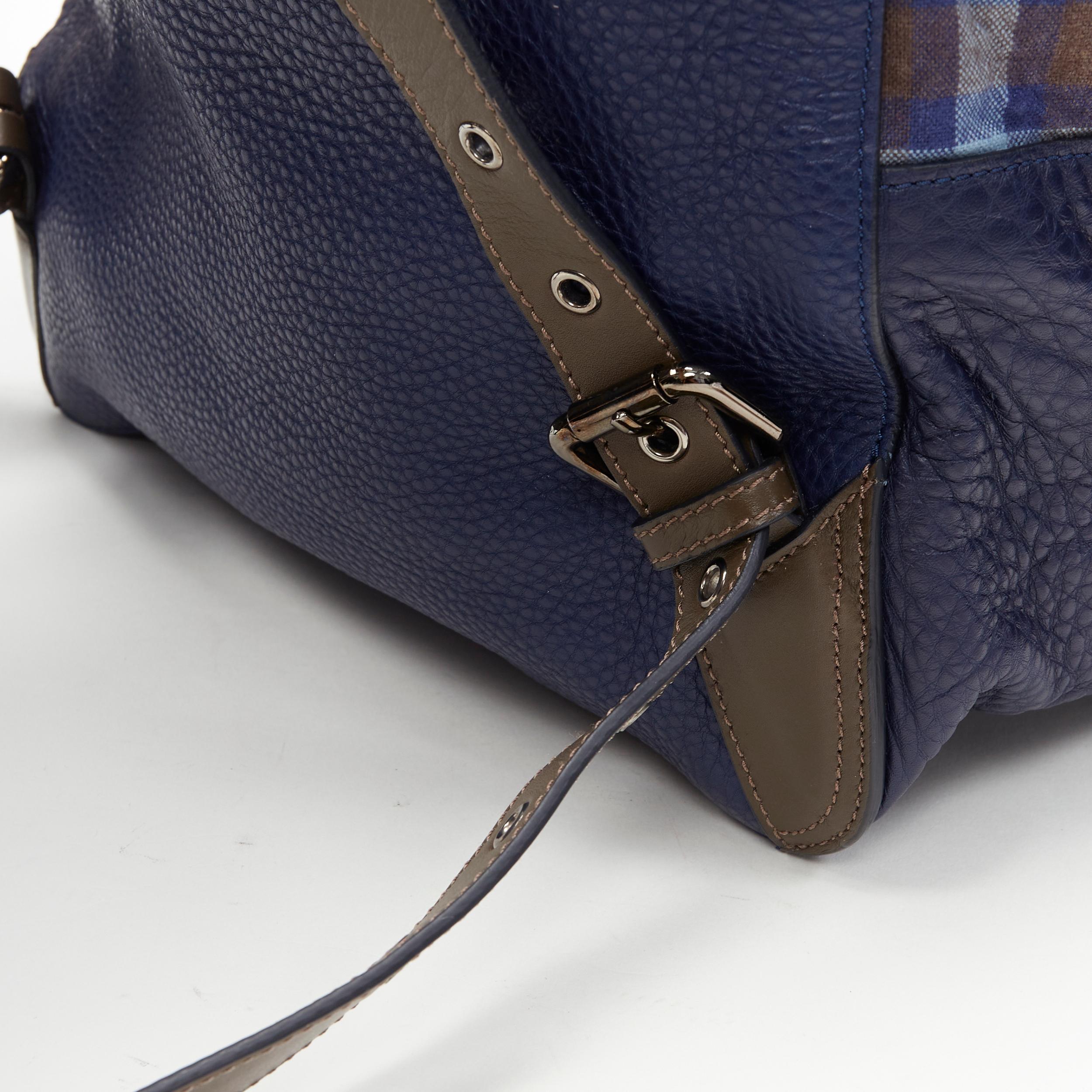 CHRISTIAN LOUBOUTIN Backloubi blue brown gingham check spike stud backpack bag For Sale 2