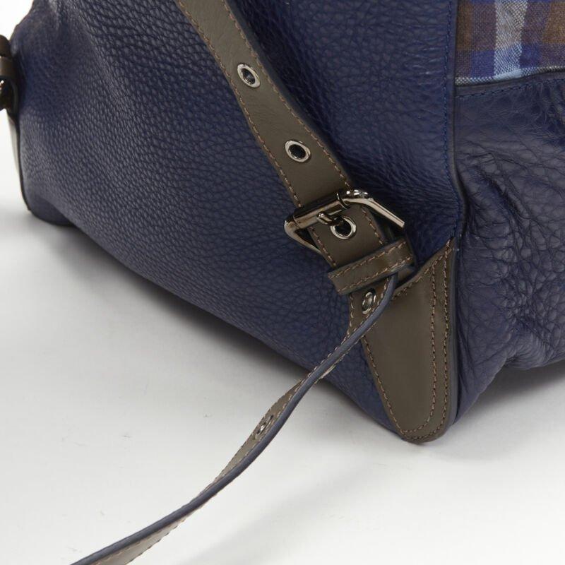 CHRISTIAN LOUBOUTIN Backloubi borsa zaino con borchie a spillo in percalle blu e marrone in vendita 5