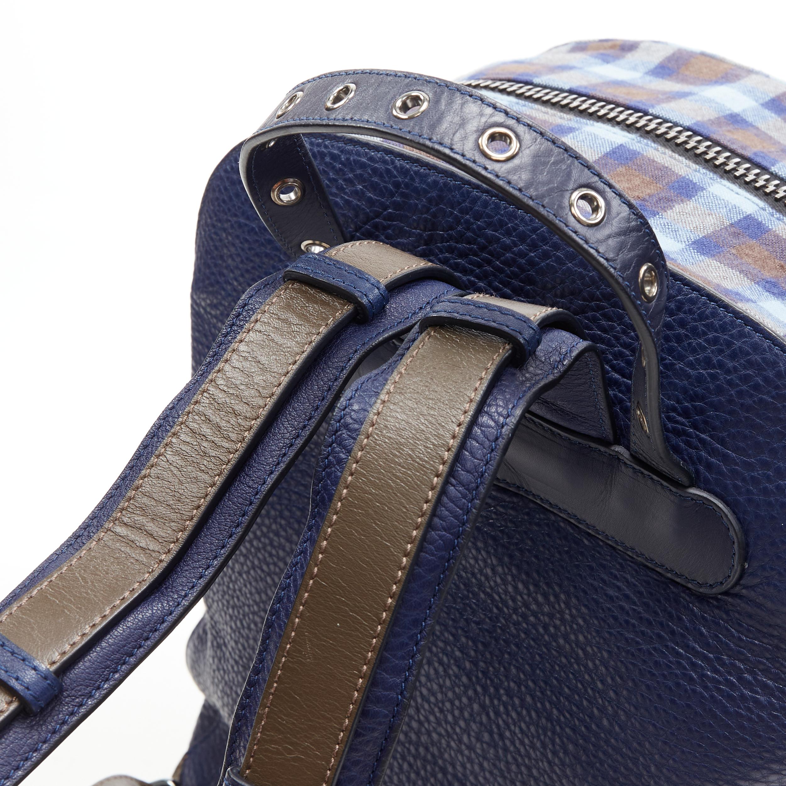 Men's CHRISTIAN LOUBOUTIN Backloubi blue brown gingham check spike stud backpack bag For Sale