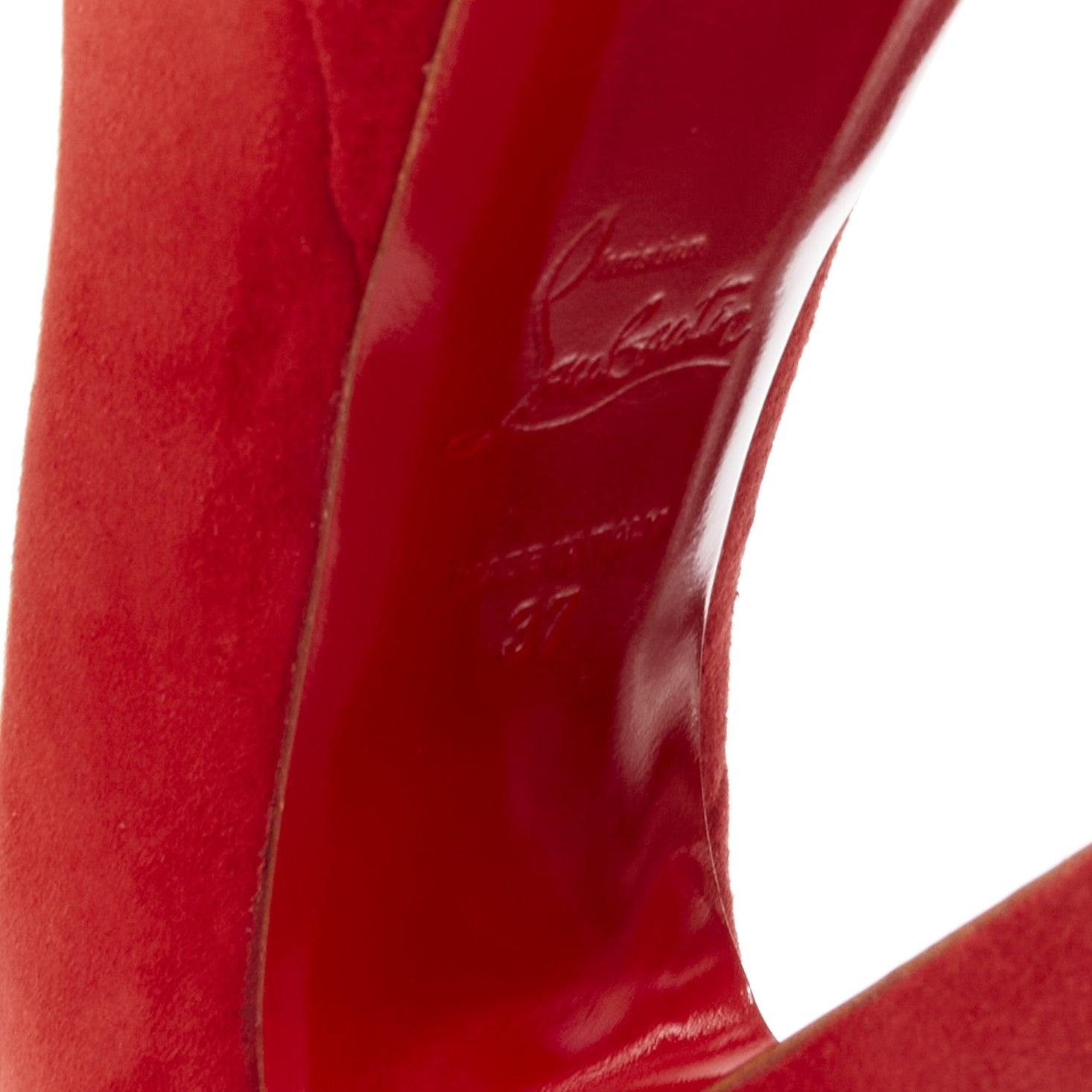 CHRISTIAN LOUBOUTIN Bambou 140 red suede peep toe platform chunky heel EU37 5
