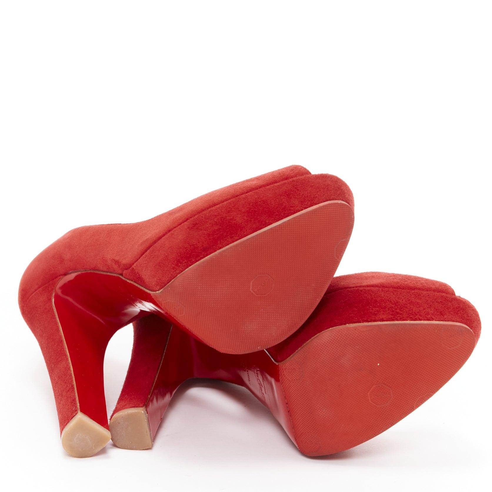 CHRISTIAN LOUBOUTIN Bambou 140 red suede peep toe platform chunky heel EU37 6