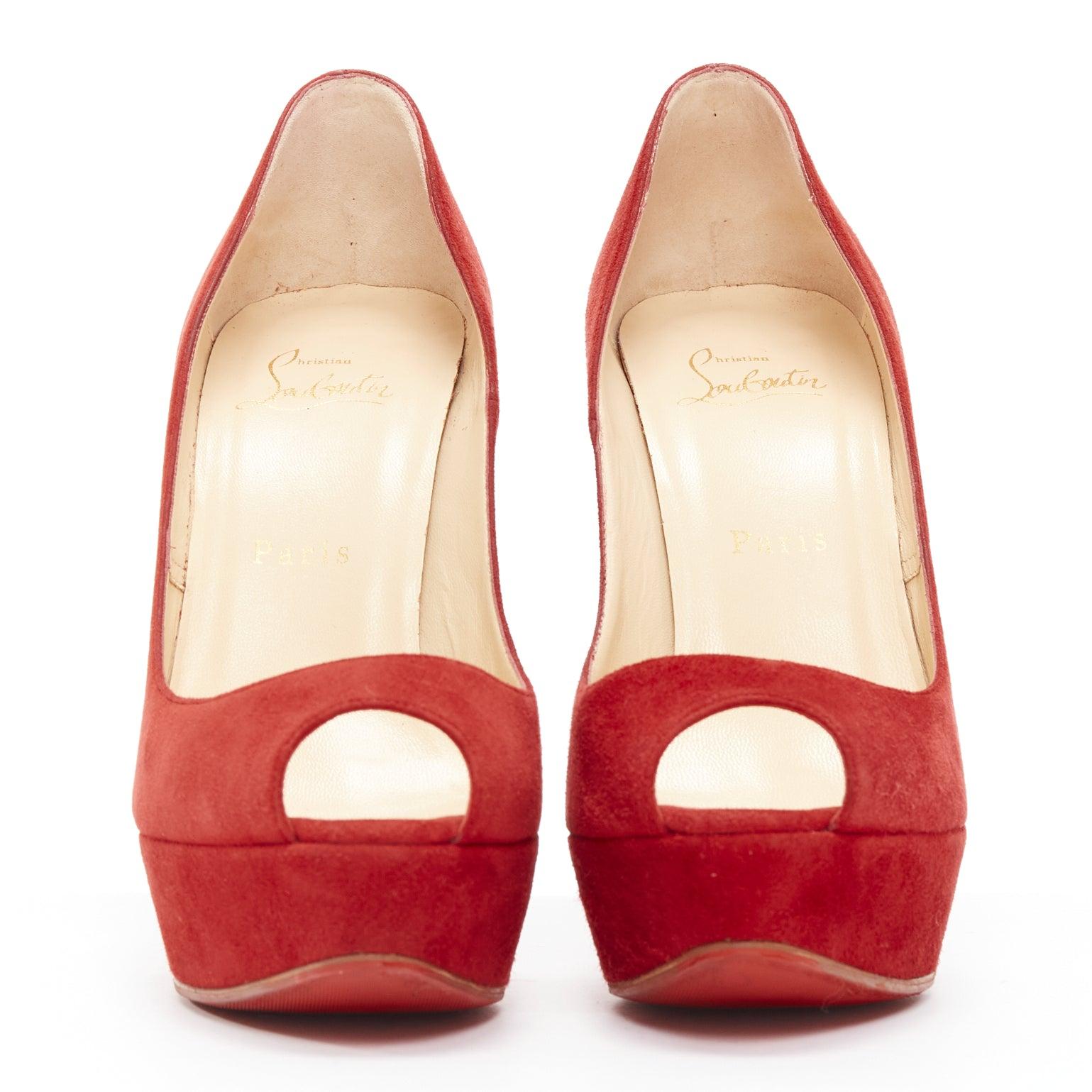Red CHRISTIAN LOUBOUTIN Bambou 140 red suede peep toe platform chunky heel EU37