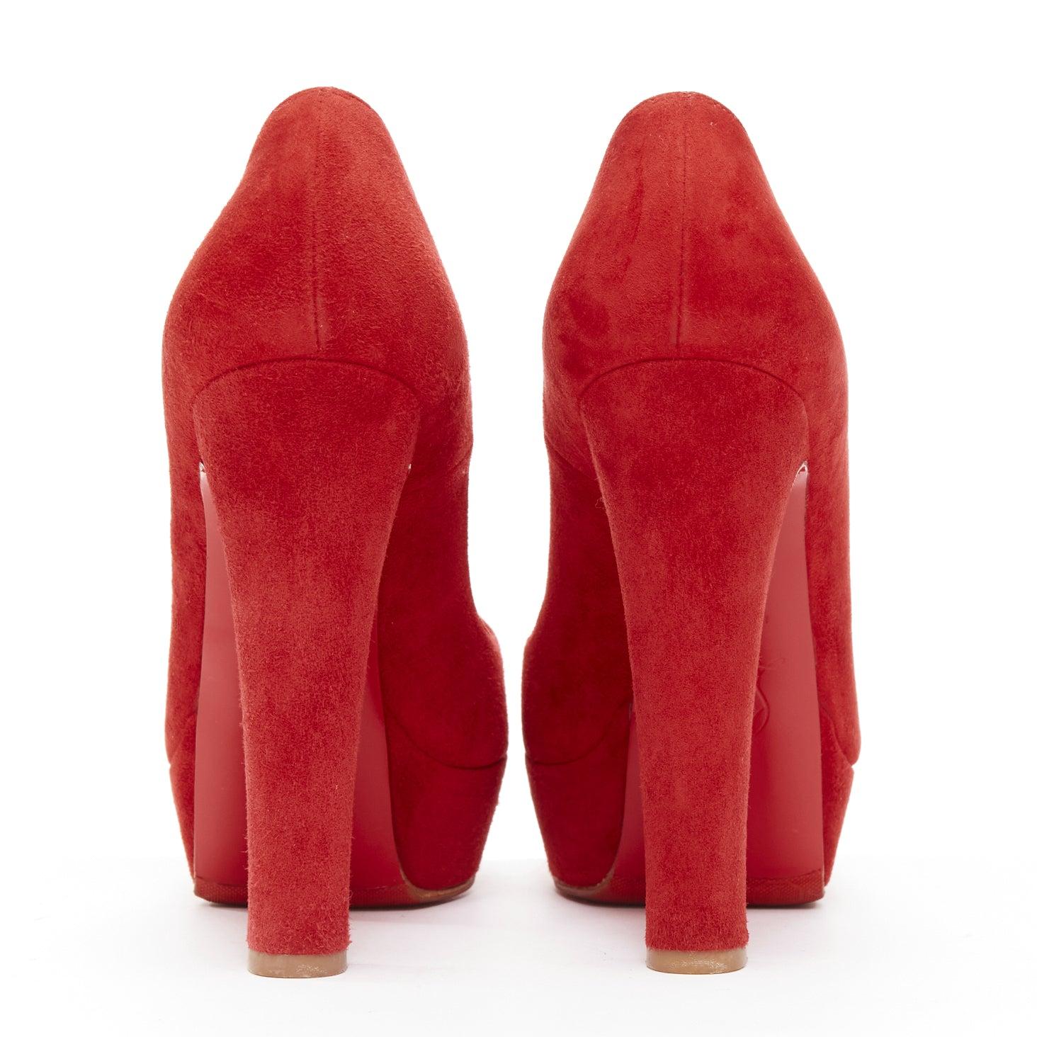 Women's CHRISTIAN LOUBOUTIN Bambou 140 red suede peep toe platform chunky heel EU37