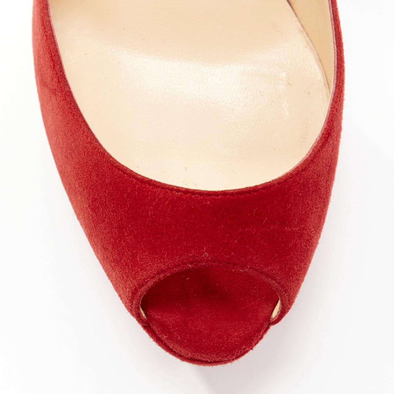 CHRISTIAN LOUBOUTIN Bambou 140 red suede peep toe platform chunky heel EU37 1
