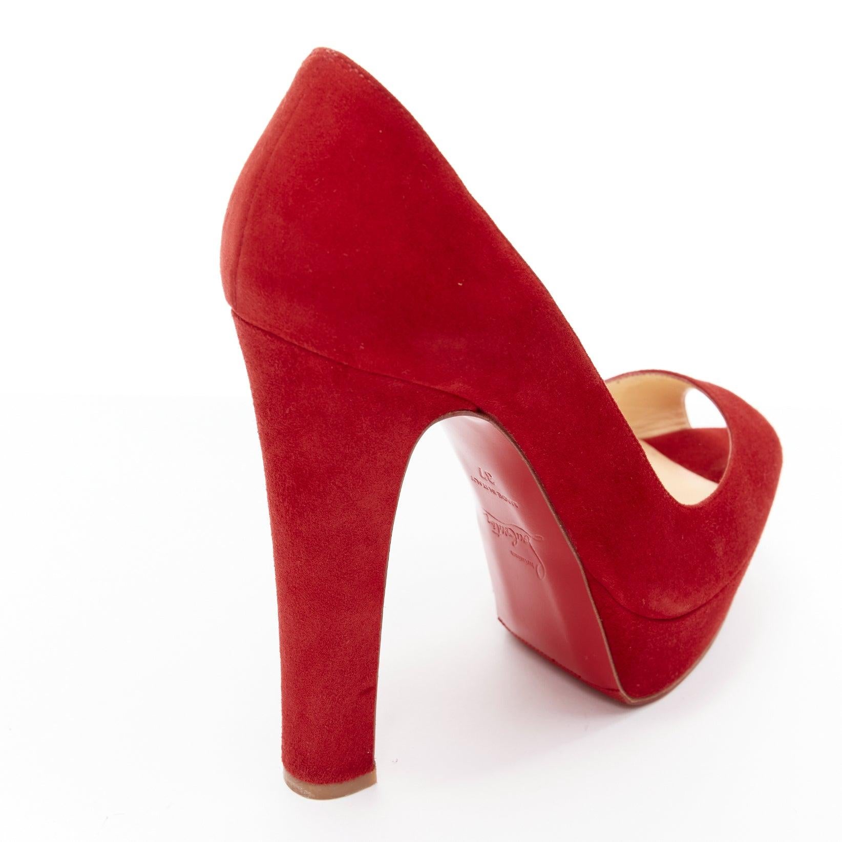 CHRISTIAN LOUBOUTIN Bambou 140 red suede peep toe platform chunky heel EU37 3