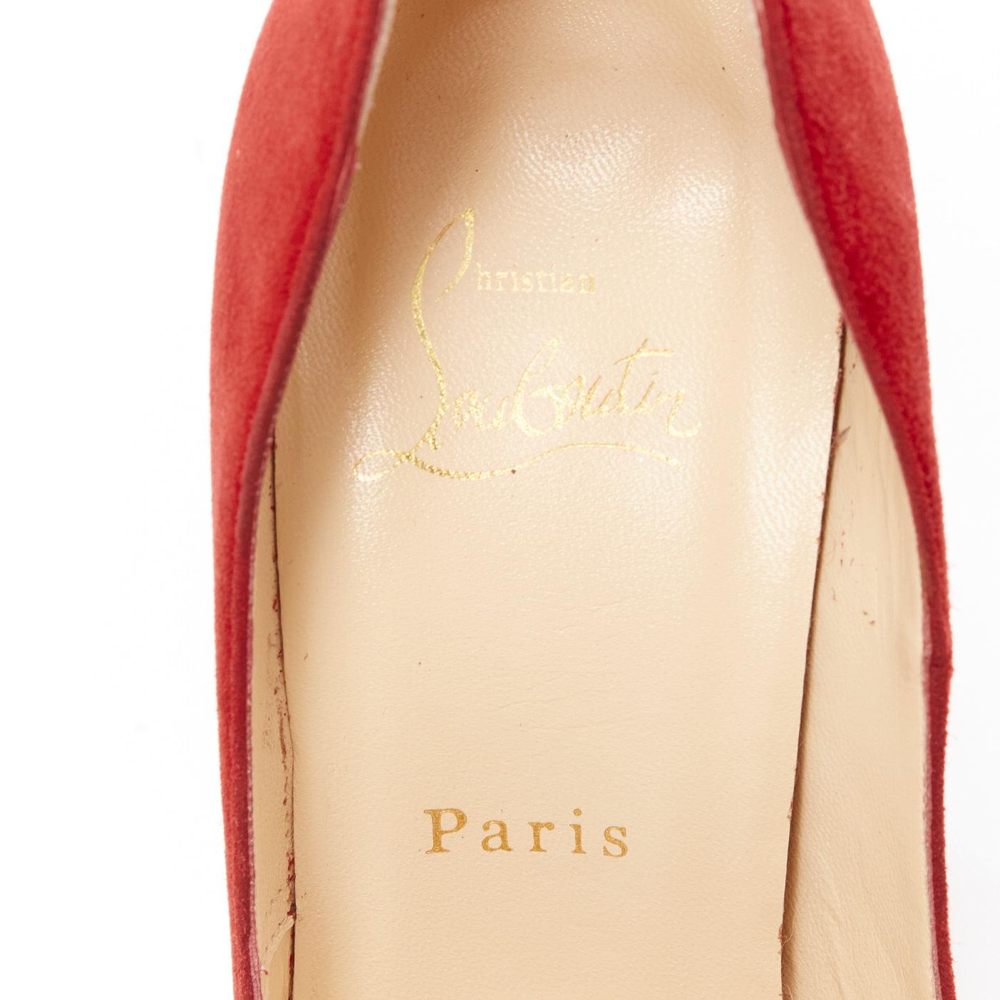 CHRISTIAN LOUBOUTIN Bambou 140 red suede peep toe platform chunky heel EU37 4