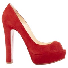 CHRISTIAN LOUBOUTIN Bambou 140 red suede peep toe platform chunky heel EU37